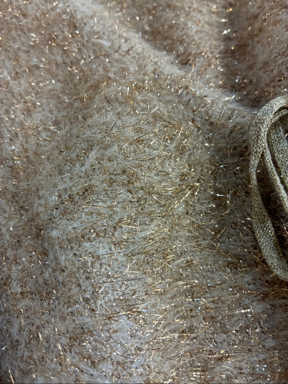 Flat White Anthropologie Cream Gold Tinsel Cozy V-Neck Tie-Front Sweater - Picture 7 of 7